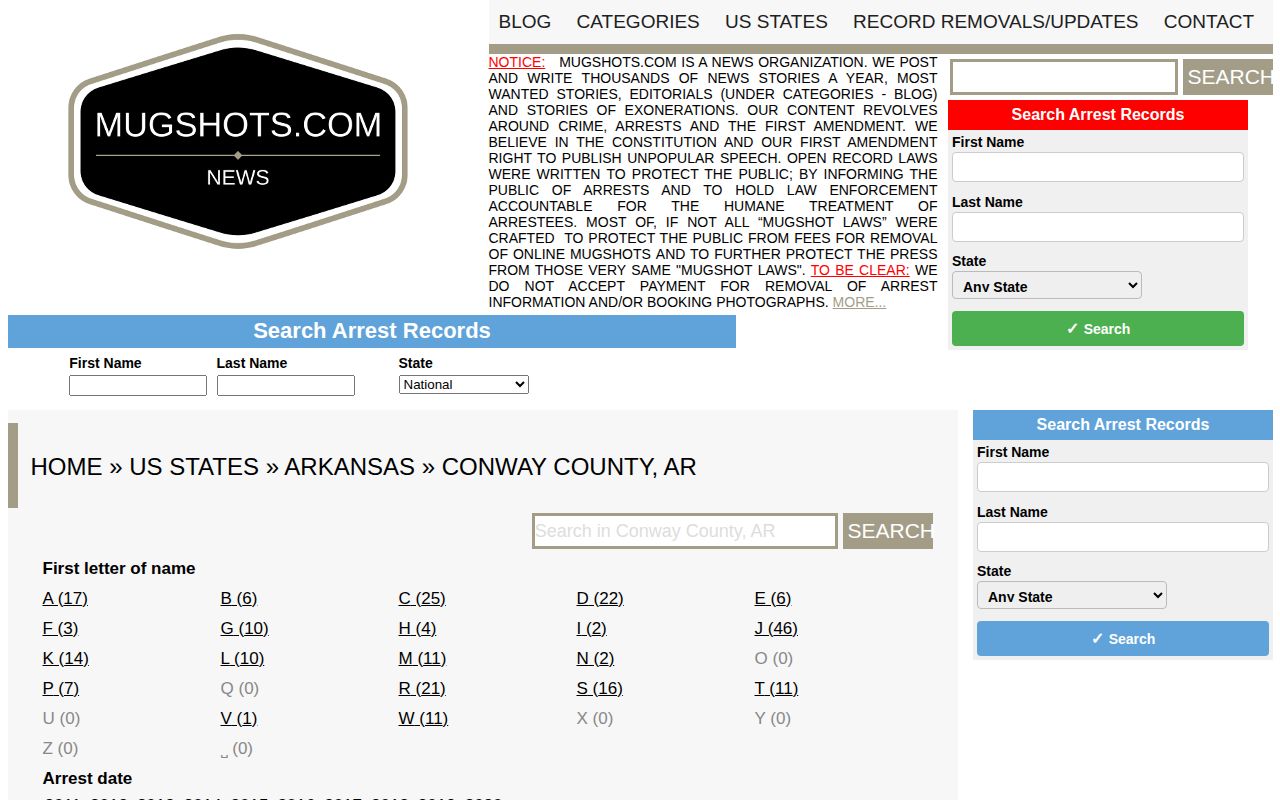 Historical unofficial Conway County mugshot records page
